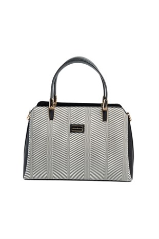 Silver & Polo SP9721 Kadın El Çantası Hasır Siyah Beyaz-Siyah