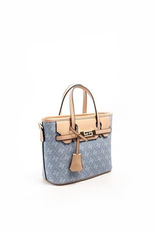 Silver & Polo SP1185 Kadın El Çantası Monogram Mavi-Ten