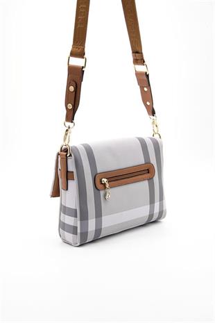 Silver & Polo SP963 Kadın Çapraz Çanta Ekose A.Gri-A.Taba