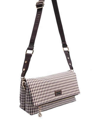 Silver & Polo SP1278 Kadın Çapraz Çanta Ekose Line Kare Kahve Sarı-Kahve