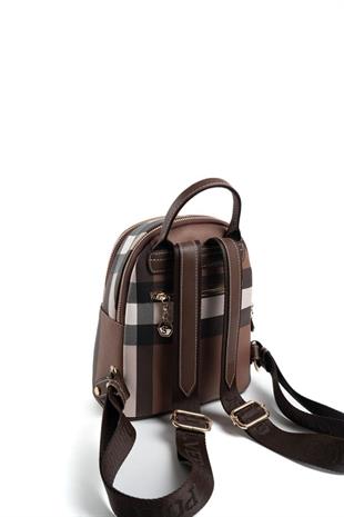 Silver & Polo SP983 Kadın Sırt Çantası Ekose Koyu Kahve-Kahve