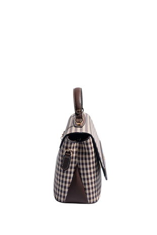 Silver & Polo SP838 Kadın Çapraz Çanta Ekose Line Kare Kum Beji
