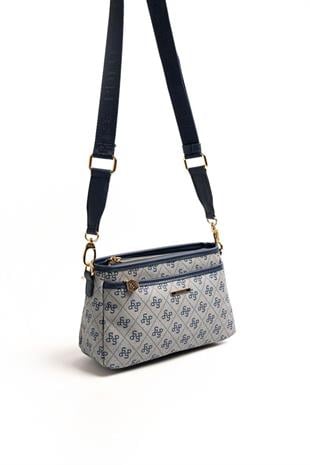 Silver Polo Gri - Lacivert Monogram Kadın Çapraz Çanta SP1184