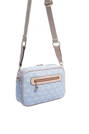 Silver & Polo SP1280 Kadın Çapraz Çanta Monogram Mavi-Ten