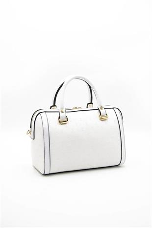 Silver & Polo SP1091 Kadın El Çantası Logolu Beyaz-Beyaz