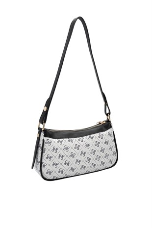Silver Polo SP1274 Kadın Çapraz Çanta Monogram Beyaz-Siyah