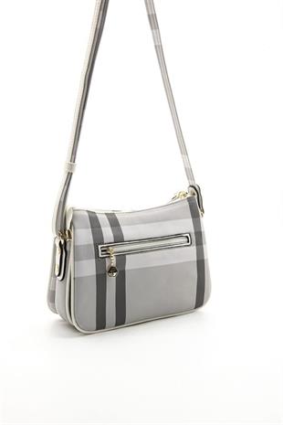 Silver & Polo SP818 Kadın Çapraz Çanta Ekose A.Gri-Kemik