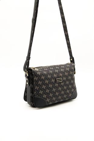 Silver & Polo SP784 Kadın Çapraz Çanta Monogram Füme-Siyah