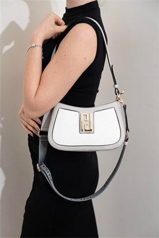 Silver & Polo SP1132 Kadın Çapraz Çanta Logolu Beyaz-A.Gri