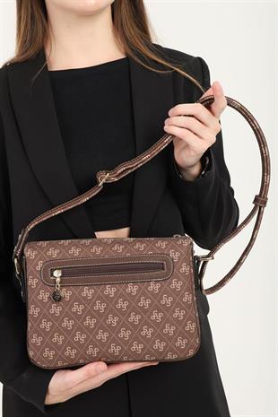 Silver & Polo SP784 Kadın Çapraz Çanta Monogram Kahve
