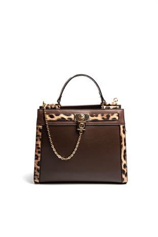 Silver & Polo SP1166 Kadın El Çantası Düz Kahve-Leopar Taba