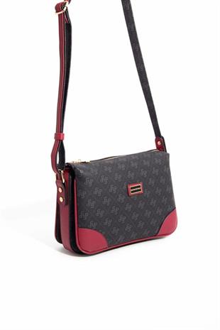 Silver & Polo SP784 Kadın Çapraz Çanta Monogram Siyah-Bordo