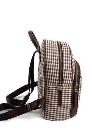 Silver & Polo SP1062 Kadın Sırt Çantası Ekose Line Kare Kahve Sarı-Kahve