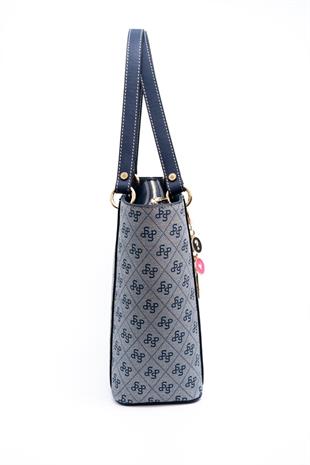 Silver Polo SP1176 Kadın Omuz Çantası Şeritli Monogram Gri-Lacivert