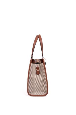 Silver & Polo Bej - Taba Kemik SP1188 Kadın El Çantası