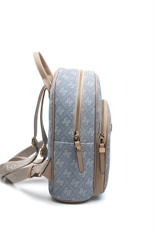Silver & Polo SP1062 Kadın Sırt Çantası Monogram Mavi-Ten
