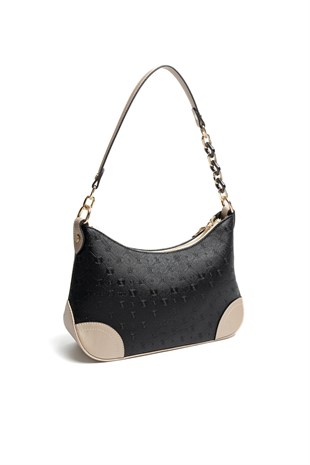 Silver & Polo SP1277 Kadın Omuz Çantası Logolu Siyah-S.Nut