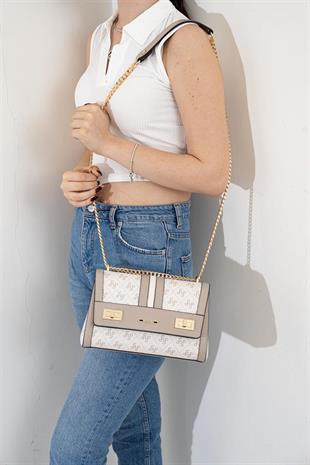 Silver & Polo SP1139 Kadın Çapraz Çanta Monogram Bej-Kum