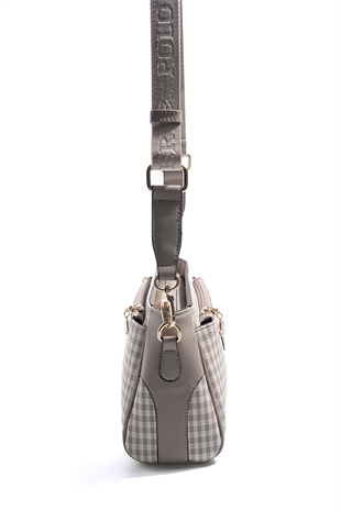 Silver & Polo SP1273 Kadın Çapraz Çanta Ekose Line Kare Kum Beji