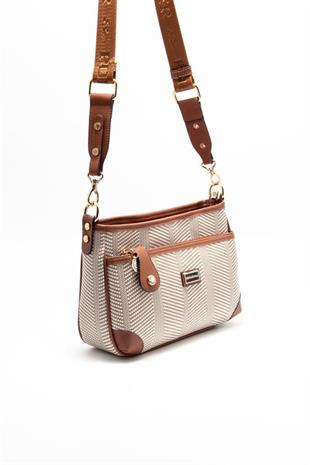 Silver & Polo SP1160 Kadın Çapraz Çanta Hasır Bej-Taba