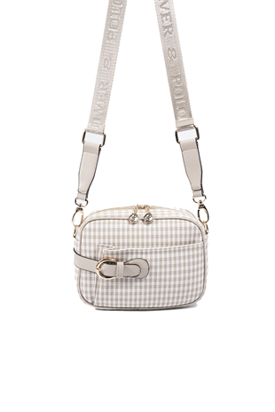 Silver & Polo SP1256 Kadın Çapraz Çanta Ekose Line Kare Kum Beji