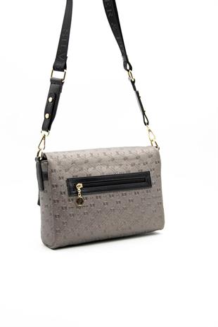 Silver & Polo SP963 Kadın Çapraz Çanta Logolu Platin-Siyah