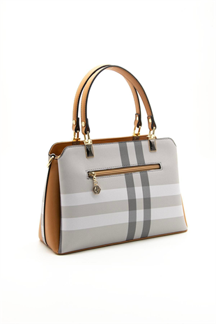 Silver & Polo SP972 Kadın El Çantası Ekose A.Gri-A.Taba