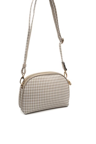 Silver & Polo SP765 Kadın Çapraz Çanta Ekose Line Kare Kum Beji-Kum Beji