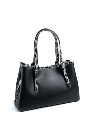 Silver & Polo SP1252 Kadın El Çantası Düz Siyah-Leopar Gri
