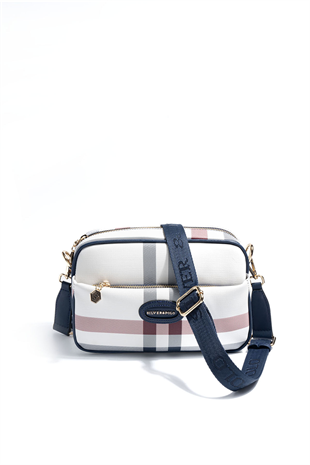 Silver & Polo SP1267 Kadın Çapraz Çanta Ekose Beyaz-Lacivert