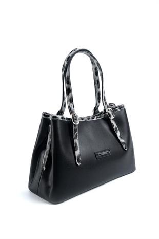 Silver & Polo SP1252 Kadın El Çantası Düz Siyah-Leopar Gri