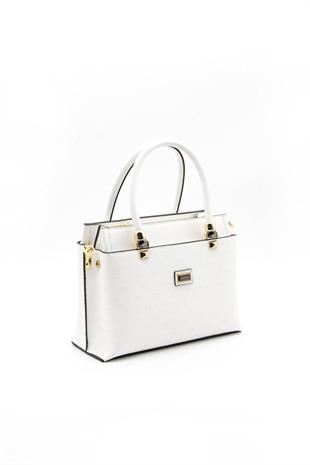 Silver & Polo SP826 Kadın El Çantası Logolu Beyaz-Beyaz