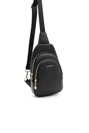 Silver & Polo SP959 Kadın Vücut Çantası Logolu Siyah-Siyah