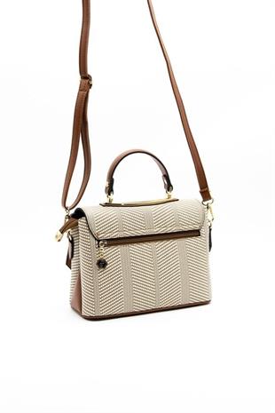 Silver & Polo SP838 Kadın Çapraz Çanta Hasır Bej-Taba