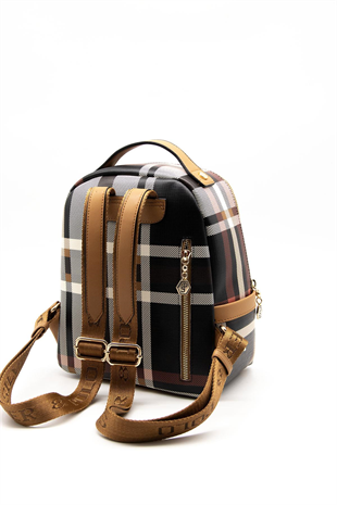 Silver & Polo SP1061 Kadın Sırt Çantası Ekose Siyah-A.Taba