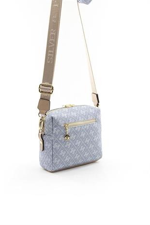 Silver & Polo SP1038 Kadın Çapraz Çanta Monogram Mavi-Ten