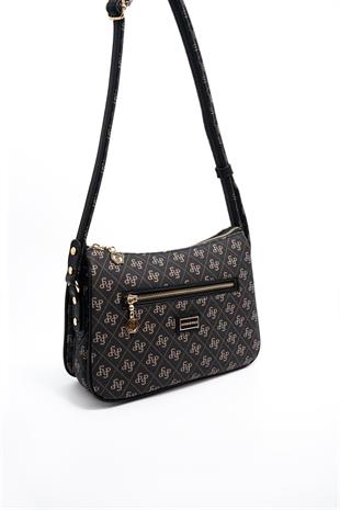 Silver & Polo SP818 Kadın Çapraz Çanta Monogram Füme-Siyah