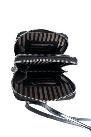 Silver & Polo Siyah - A.Taba SP1011 Kadın Askılı Cüzdanlı Telefon Çantası