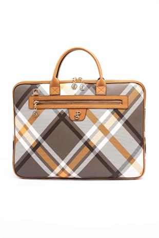 Silver & Polo SP1175 Kadın Laptop & Evrak Çantası Ekose Haki-A.Taba