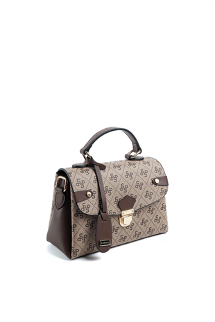 Silver & Polo SP1159 Kadın El Çantası Monogram Koyubej-Kahve