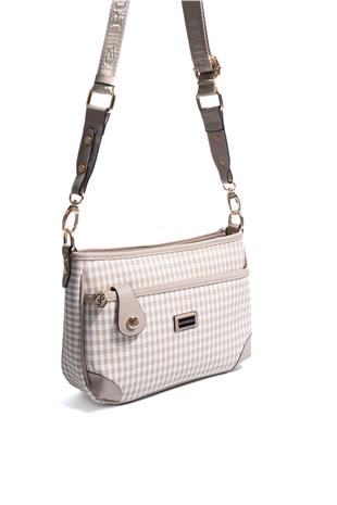 Silver & Polo SP1160 Kadın Çapraz Çanta Ekose Line Kare Kum Beji-Kum