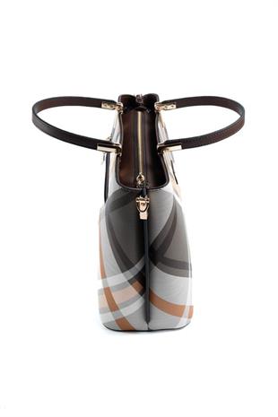 Silver & Polo SP924 Kadın El Çantası Ekose Haki-Kahve