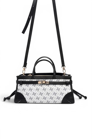 Silver Polo Beyaz - Siyah Monogram Kadın El Çantası SP1260