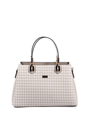 Silver & Polo SP1253 Kadın El Çantası Ekose Line Kare Kum Beji-Kum