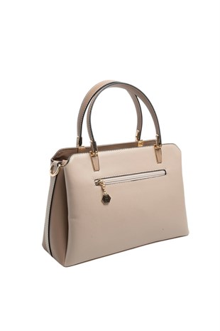 Silver & Polo SP9721 Kadın El Çantası Düz Koyu Bej-Latte