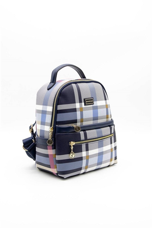 Silver & Polo SP1061 Kadın Sırt Çantası Ekose Lacivert