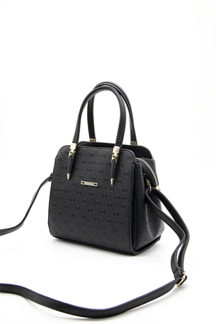 Silver & Polo SP1136 Kadın El Çantası Logolu Siyah-Siyah