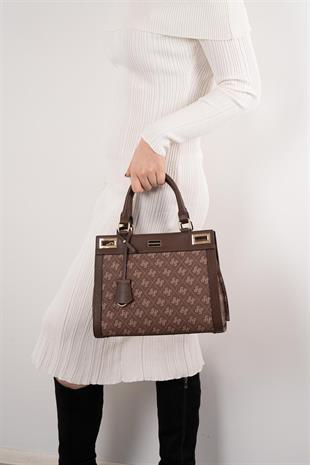 Silver & Polo SP1174 Kadın El Çantası Monogram Kahve