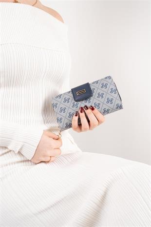 Silver & Polo SP928 Kadın Cüzdan & Kartlık Monogram Gri-Lacivert