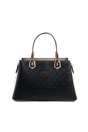 Silver & Polo SP1253 Kadın El Çantası Logolu Siyah-S.Nut